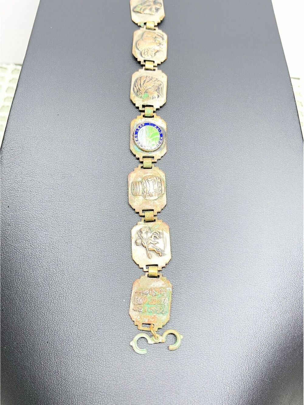 #148 Vintage Brass Souvenir Panel Bracelet 6.5” Rock City Indian Head Buffalo